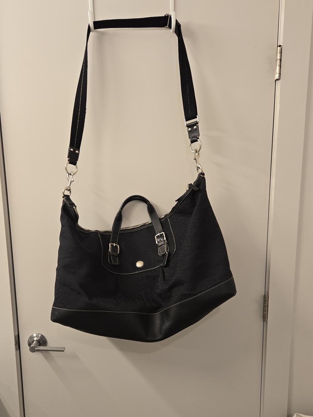 Coach Black Duffel Travel Bag with Buckle Accent